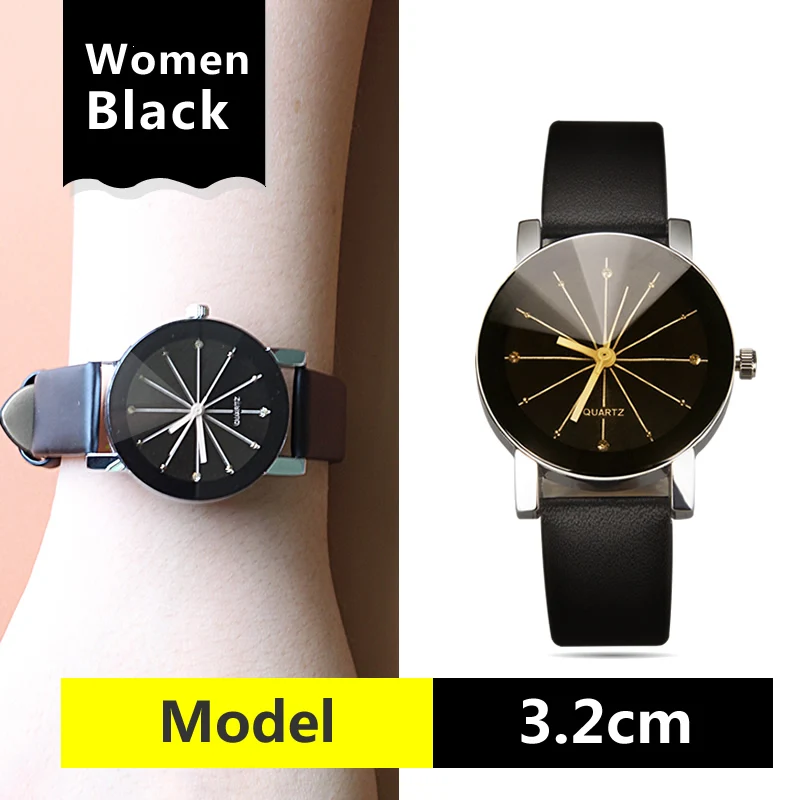 Women Black Высококачественные кварцевые часы поступление мужские и женские наручные часы с кожаным браслетом геометрические спортивные часы с украшениями для влюбленных - Цвет: Women Black