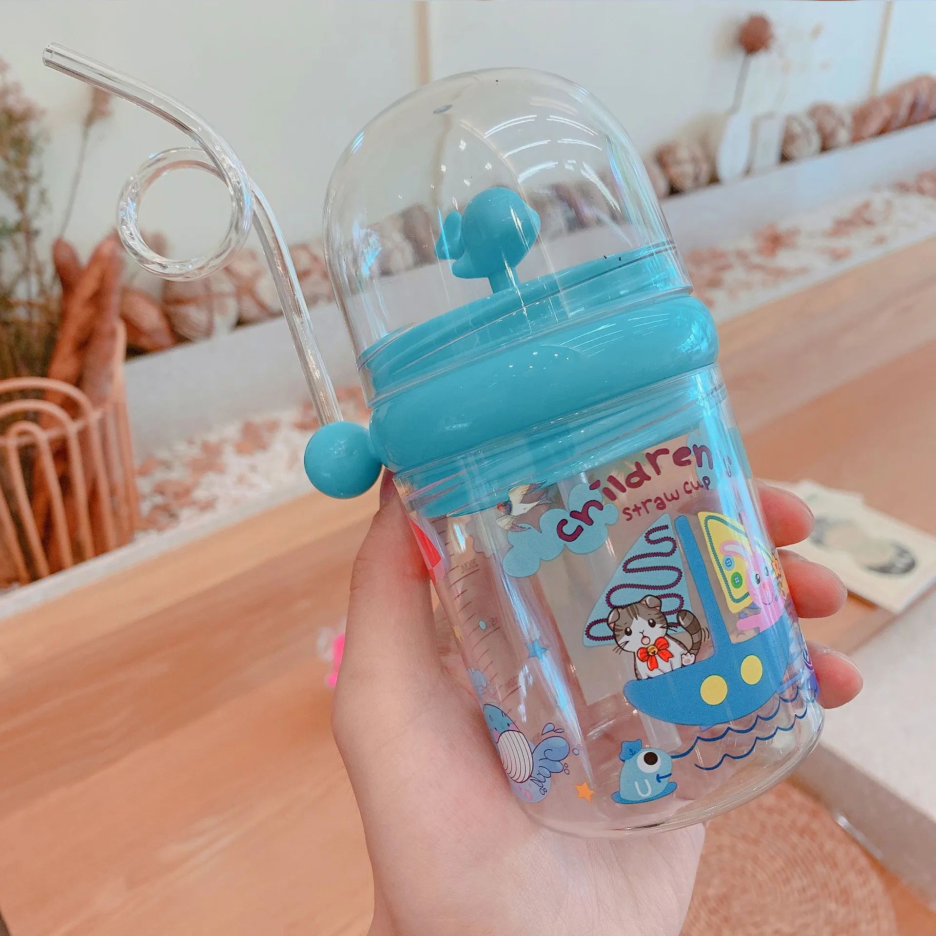 Kids' Cups with Lids and Straws, Whale Spray Drinking Cup Water Spray Cup,  Unbreakable, Durable, Safety-Kids' Water Bottle