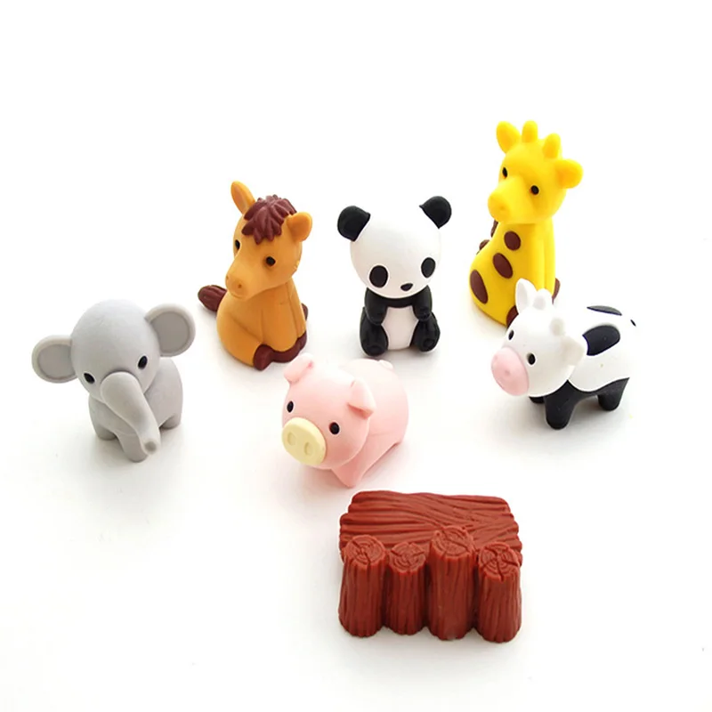 30/Pcs Creative Cute Animal Eraser Individual Package Detachable Eraser Student Prize Stationery Wholesale