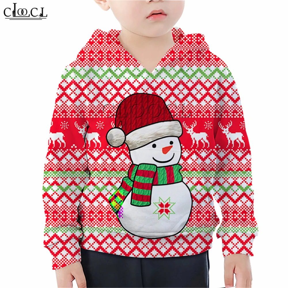  Merry Christmas Boy Girl Children T Shirts Print Jingle Bell Xmas Snowman Sweatshirt Cartoon 3D Hoo