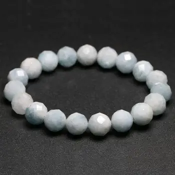 

Natural Faced Blue Aquamarine Stone Beads Bracelet Women Men Crystal Round Beads Healing Stone Jewelry Unique Gift