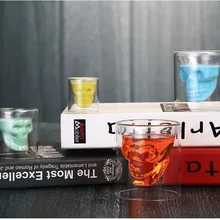 Креативный череп голова двойной Винный Бокал Кружка Хрустальная пивная виски рюмка двойная стеклянная чашка Водка питьевой бар клуб вина стеклянная бутылка