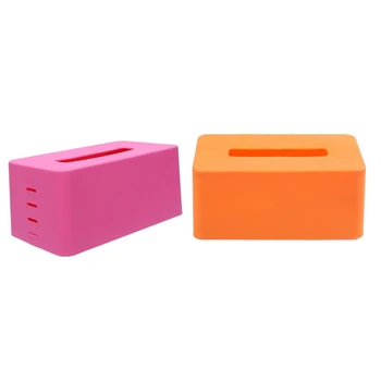 

2 Pcs Rectangular Plastic Facial Tissue Napkin Box Toilet Paper Dispenser Case Holder Home Office Decoration, Orange & Rose Red