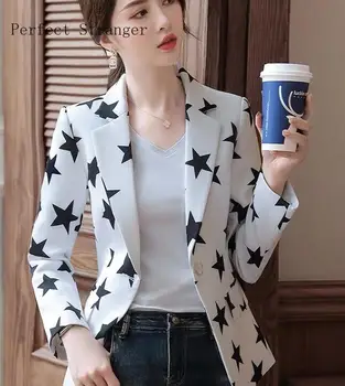

2020 Spring New Arrival Leisure Turn-down Collar Stars Printed Long Sleeve Women Suit Coat Plus Size M-3XL