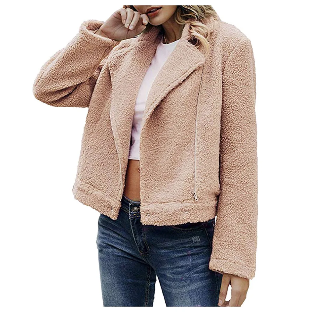 

Women Elegant Solid Color Jacket Women winter Thick Warm Pockets Coat Autumn Winter Soft Short Jackets Female Zipper Outwear#911
