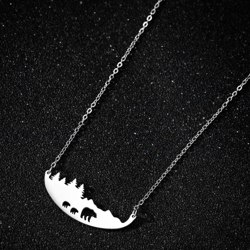 Lovely 3 Bears Forest Necklace Stainless Steel Golden Hollow Pendant Woman Charm Exquisite Christmas Gifts | Украшения и