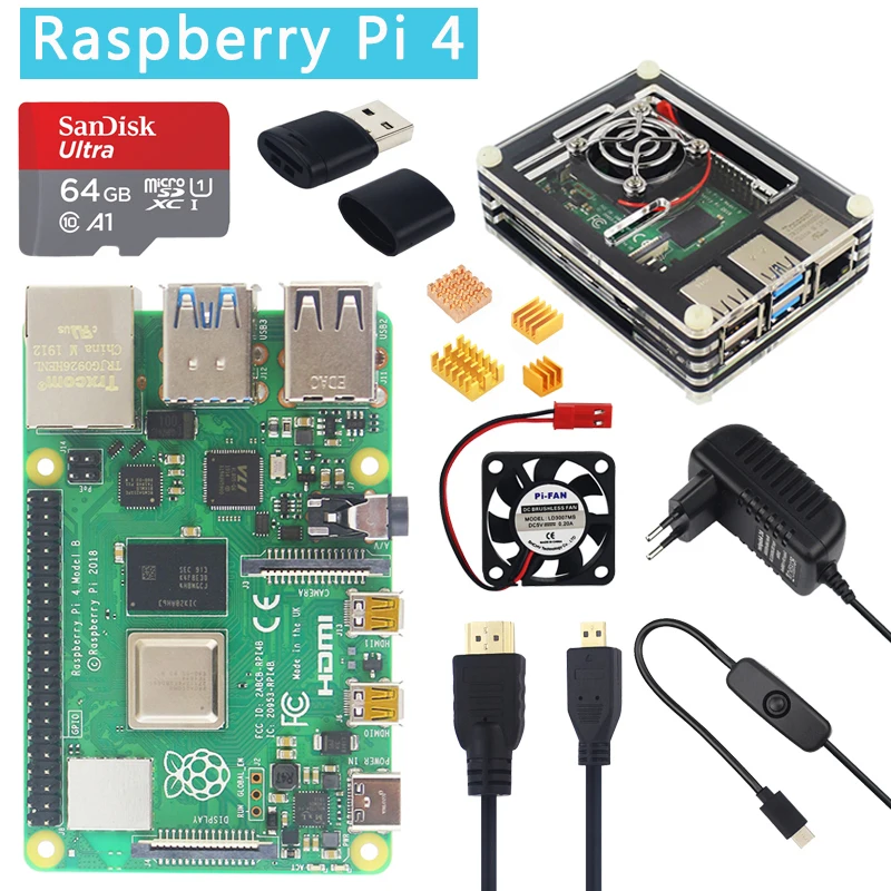 Najtaniej Raspberry Pi 4 Model B 1 2 4GB RAM BCM2711 Cortex A72 ARM v8 2.4 5G WiFi Bluetooh 5.0 opcja 32GB karta SD | obudowa | zasilanie | HDMI