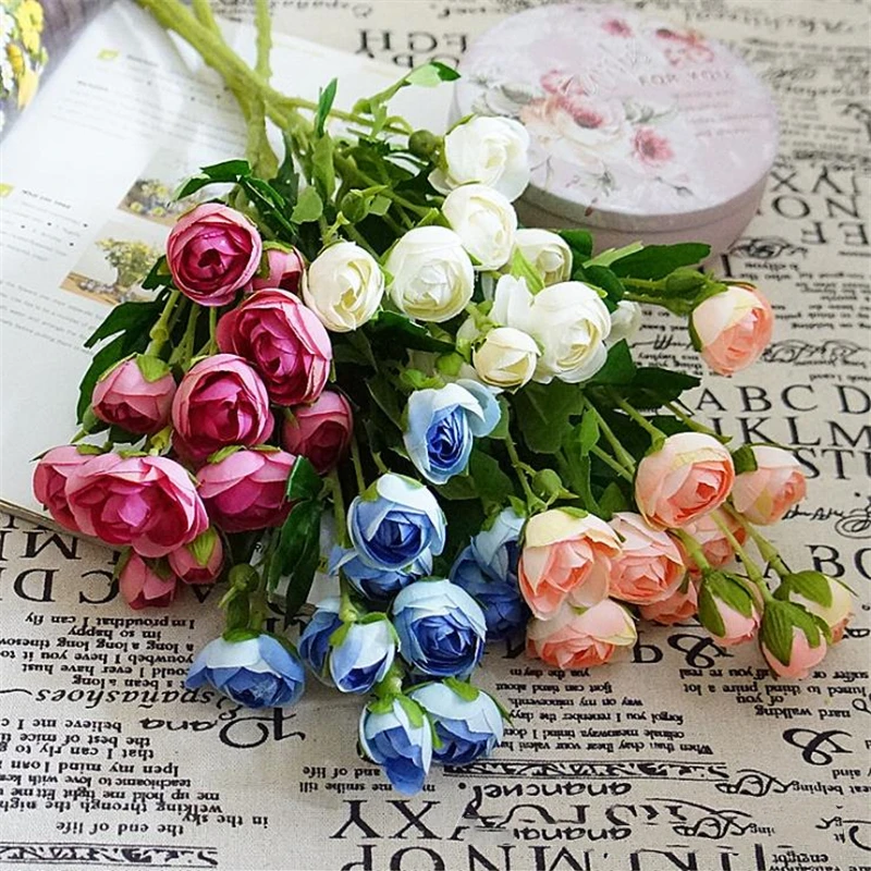 

1PC Tea Bud Flower Silk Faux Flower Bride Bouquet DIY Home Decoration Wedding Party Artificial Plant Fake 5 colors Flores