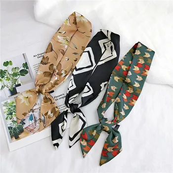 

2020 Chic Little Floral Design Silk Scarf Small Handle Bag Ribbon Women Girl Headwear Small Long Skinny Scarves Bag Strap 90 CM