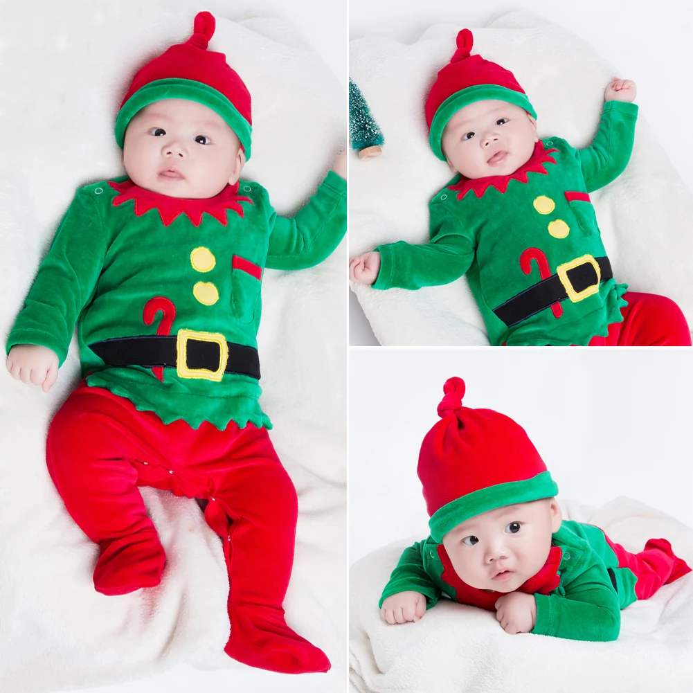 0-24m Christmas Newborn Kid Baby Girl Boy Clothes Romper Jumpsuit Hat Velvet Outfit Fashion Baby Boy Clothes