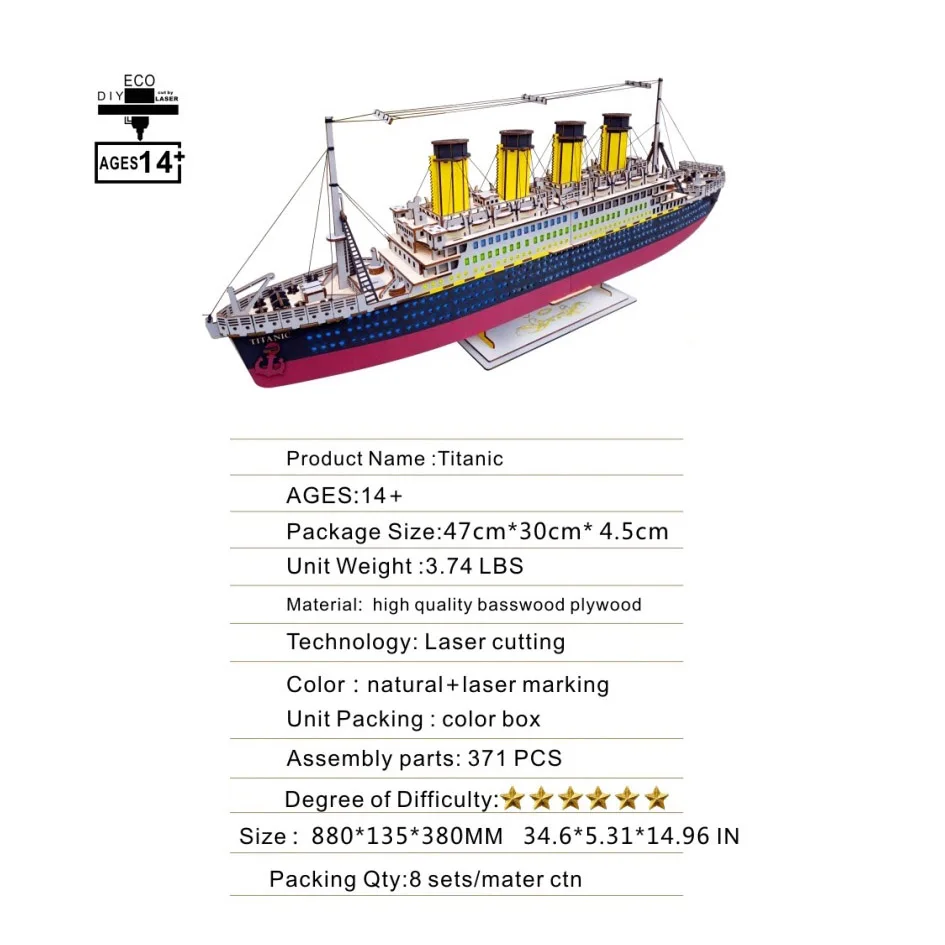 3D деревянные ручные головоломки 371 шт. Титаник RMS лодка корабль Город Модель детские развивающие игрушки DIY бумажные пазлы головоломки Детский подарок