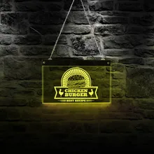 Лучший рецепт Куриный Бургер бизнес, логотип освещенный подвесной знак фаст-фуд гамбургер прямоугольник акриловая световая доска Декор для ресторана
