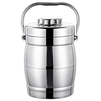 

Stainless Steel Lunch Box Double-Layer Insulated Portable Rice Bucket Round Lunch Box with Lunch Box