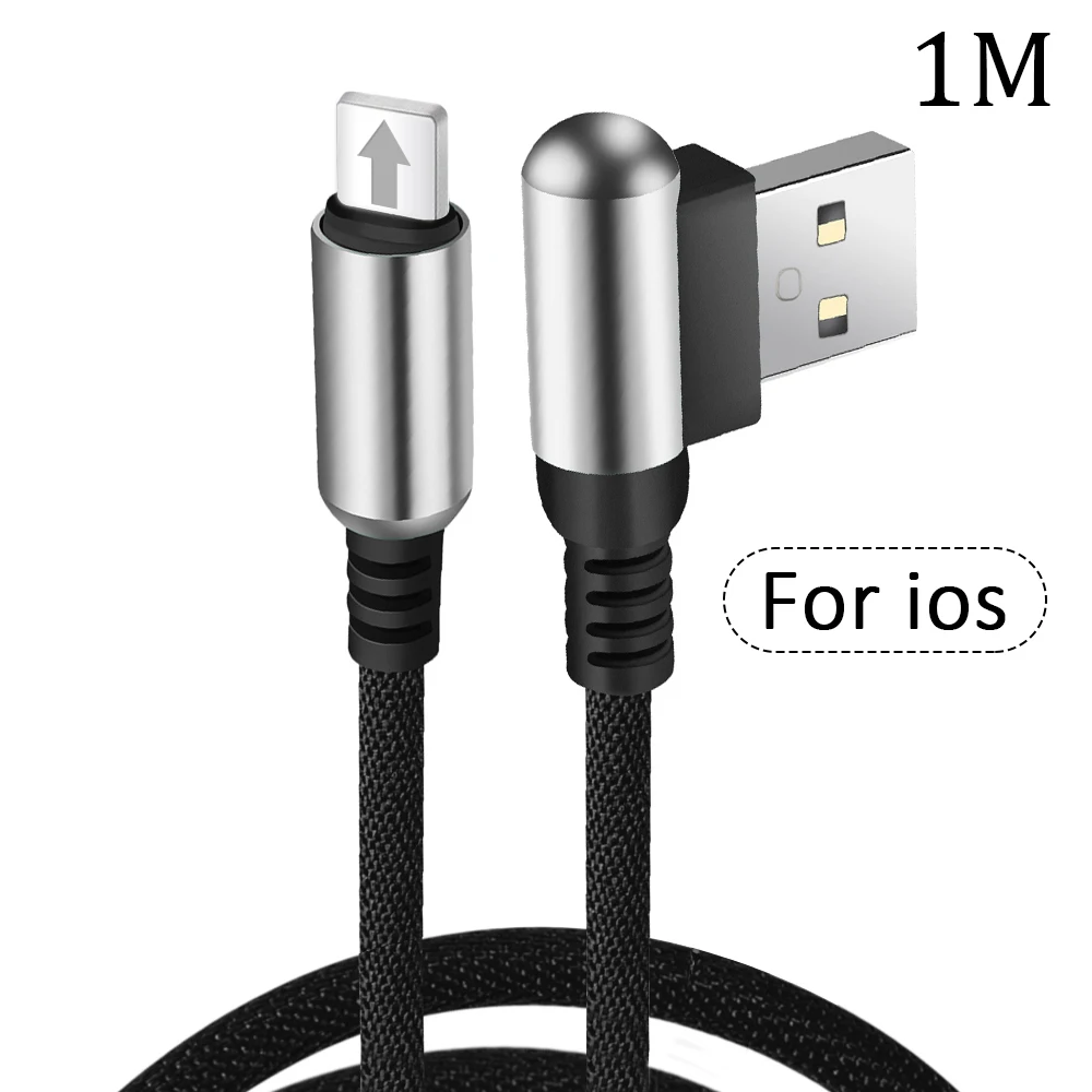 For ios Black 90 градусов Micro USB кабель type C быстрая Синхронизация данных зарядный кабель Andriod Microusb type-C мобильный шнур для телефона для Xiaomi Redmi 4 - Цвет: For ios Black