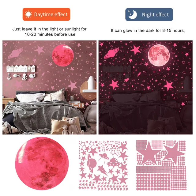 435/930pcs Luminous 3D Star Moon Dot Wall Stickers Glow in the Dark Kids Room Bedroom Ceiling Home Decoration Fluorescent Glow 4
