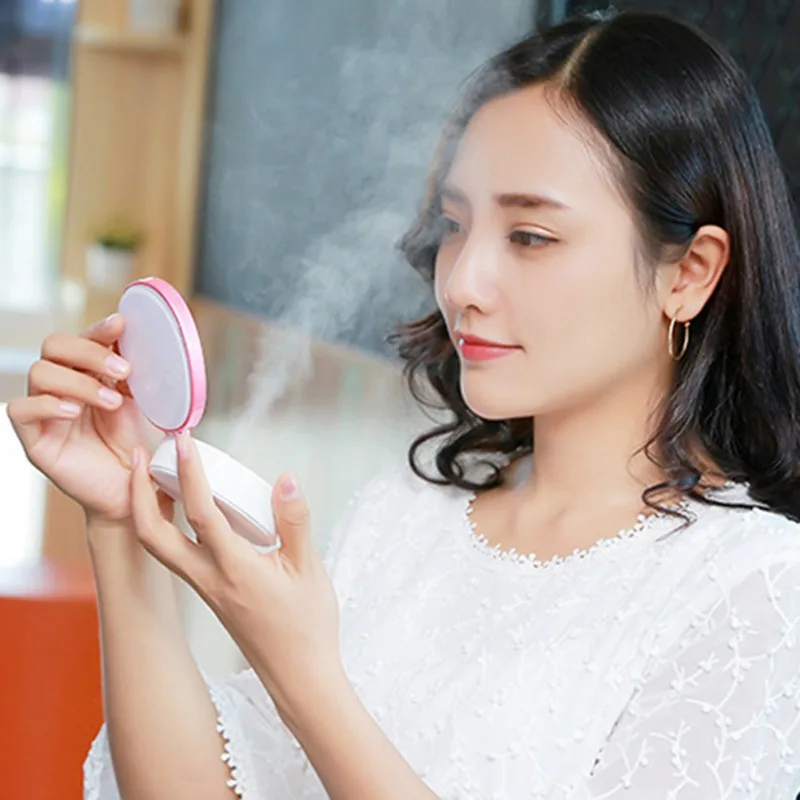 USB Nano Mist Spray With Led Makeup Mirror Moisturizing Skin Portable Handheld Face Steamer Mini Cosmetic Mirror Face maquiagem