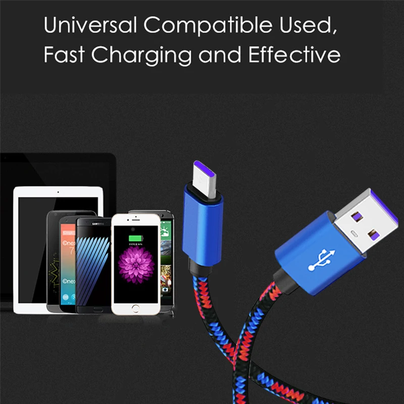 Usb-кабель для мобильного телефона, микро сменный IOS type-c, синий цвет, 5А, быстрая зарядка, линия передачи данных, нейлоновый материал