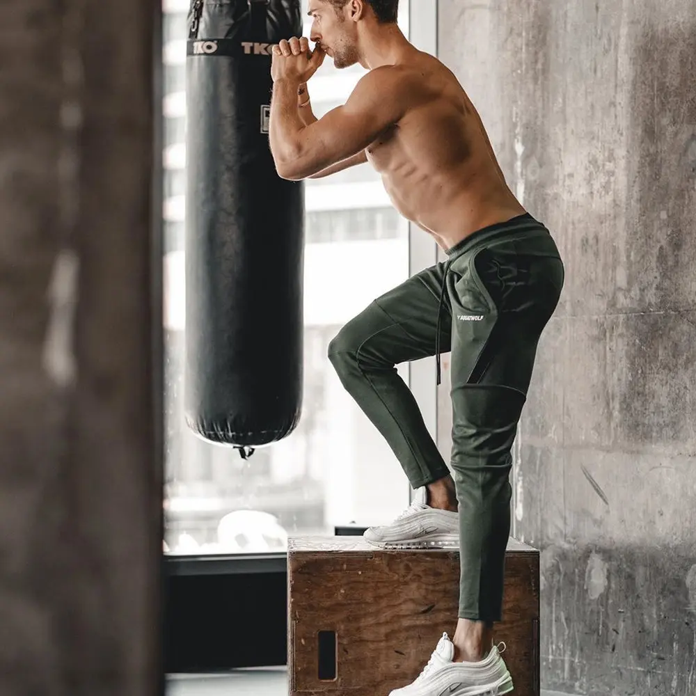 Cotton Casual Pants Men Joggers Slim Sweatpants Training Trousers Male Gym Fitness Apparel Bottoms Running Sport Track Clothing green sweatpants