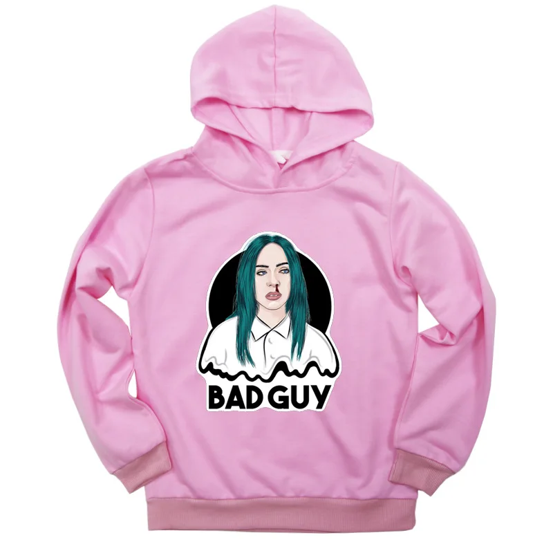 Billie Eilish/Детская толстовка с капюшоном; коллекция года; сезон осень; Детская уличная одежда в стиле хип-хоп; пуловер для девочек; толстовки с капюшоном; однотонные толстовки для мальчиков - Цвет: style 1 - pink