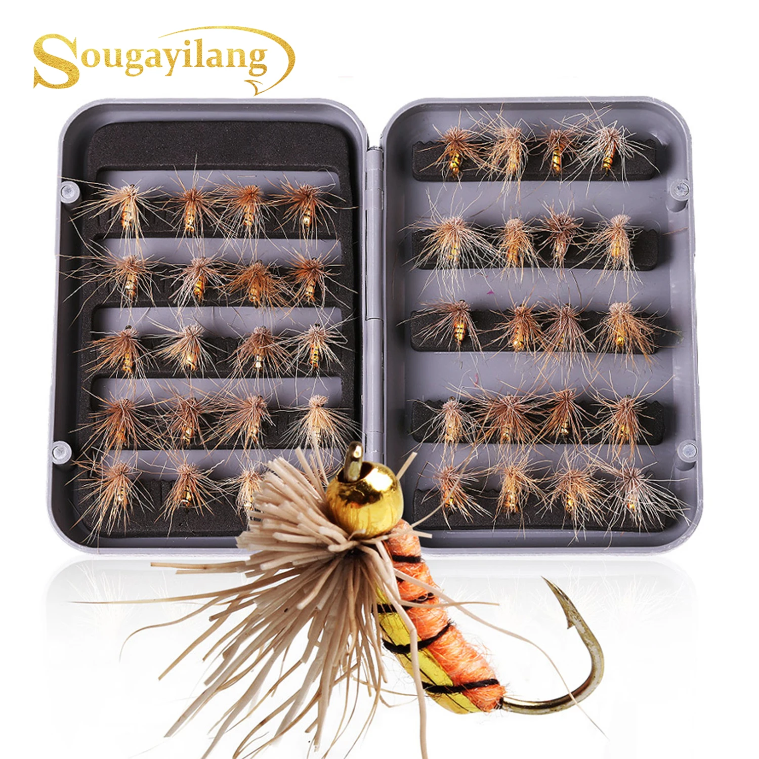 Sougayilang 40 шт./кор. рыболовные крючки для ловли нахлыстом сухих/влажных мушек мухи