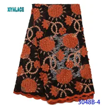 Африканская кружевная ткань вышитое кружево в нигерийском стиле ткань Высокое качество Блестки французская кружевная ткань свадебное платье YA3048-4