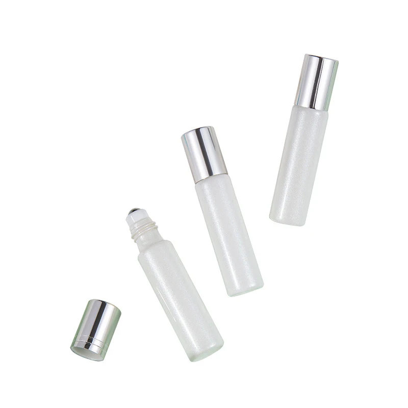 

10ml Pearlescent Film Rollerball Bottle Light-proof Pure White Glass Essential Oil Bottle Portable Refillable Bottle Travel Use
