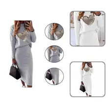 Midi saia blusa na moda de duas peças cintura elástica coração imprimir solto blusa saia fina para data saia superior conjunto midi saia superior