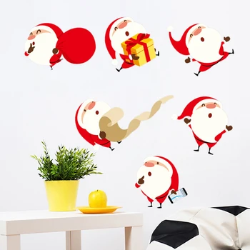 

Christmas Cartoon Santa Snowman Wall Sticker Restaurant Mall Glass Wall Window Sticker Decoration Decal Snowflake Xmas Art Decor