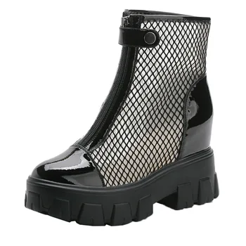 

SWYIVY Hidden Wedges Summer Boots Women Sneakers White Autumn 2020 Summer/autumn Breathable Ankle Boots Shoes Friont Zipper