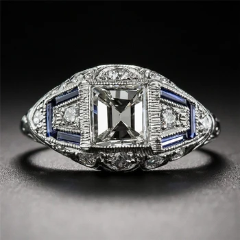

MENGYI Classic Retro Women's 9 2 5 Ring Inlaid With Square White Zircon Anniversary Jewelry Women's Party Gift Wholesale