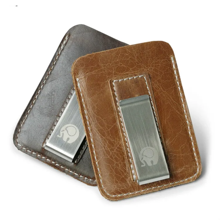 

2019 NEW Genuine Cowhide Leather Money Clip Wallet Men Slip Metal Short Wallets Men Slim Clutch Men mini Convenient Wallet