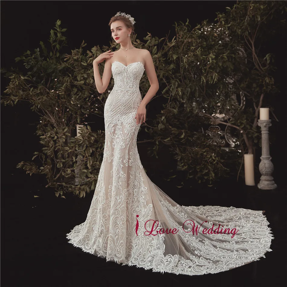 Vestido de novia, милое кружевное свадебное платье, Обнаженная Подкладка, Русалка, роскошное свадебное платье, элегантное свадебное бохо-платье
