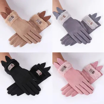 

2019 Winter Cute Hand Gloves Women Cartoon Rabbit Ear Winter Fleece Thermal Gloves rekawiczki Thicken Warm Mittens guantes #C10