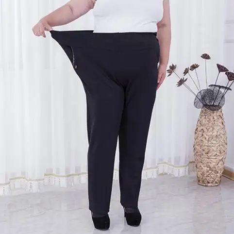 Капри, женские штаны, большие размеры 2XL-7XL, черные шаровары, прямые штаны с высокой талией, узкие рабочие брюки для женщин среднего возраста J556 - Цвет: black plus velvet
