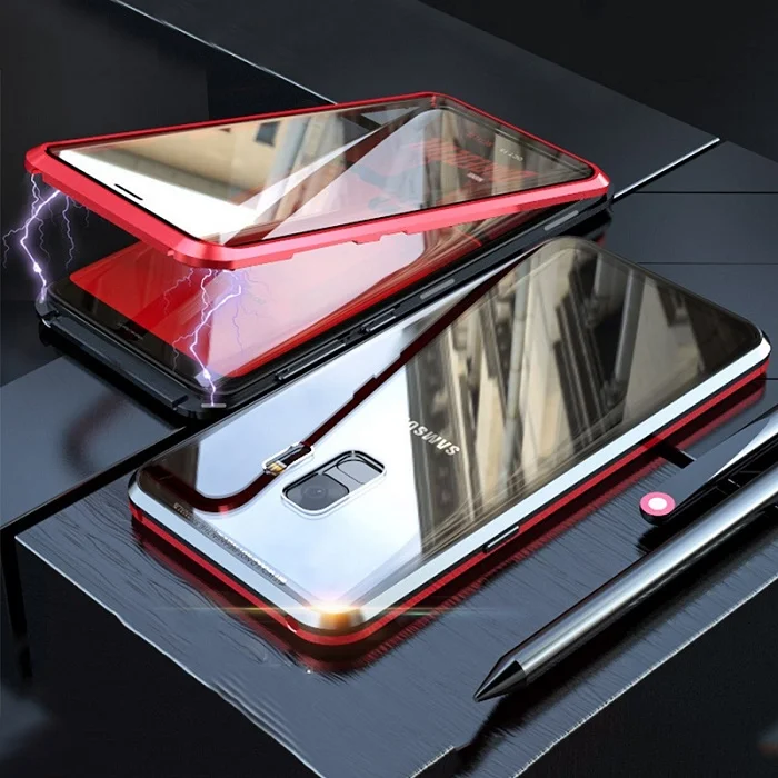 Red Black Магнитный чехол из закаленного стекла для iPhone 11 Pro X XS MAX XR 7 8 Plus, магнитный металлический бампер для samsung Galaxy Note 10 Plus - Цвет: Red Black