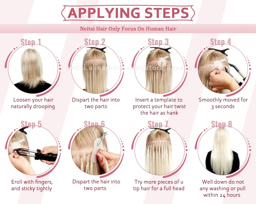 Neitsi Straight Keratin Capsules Human Fusion Hair Nail U Tip Machine Remy Pre-Bond Natural Hair Extensions 16