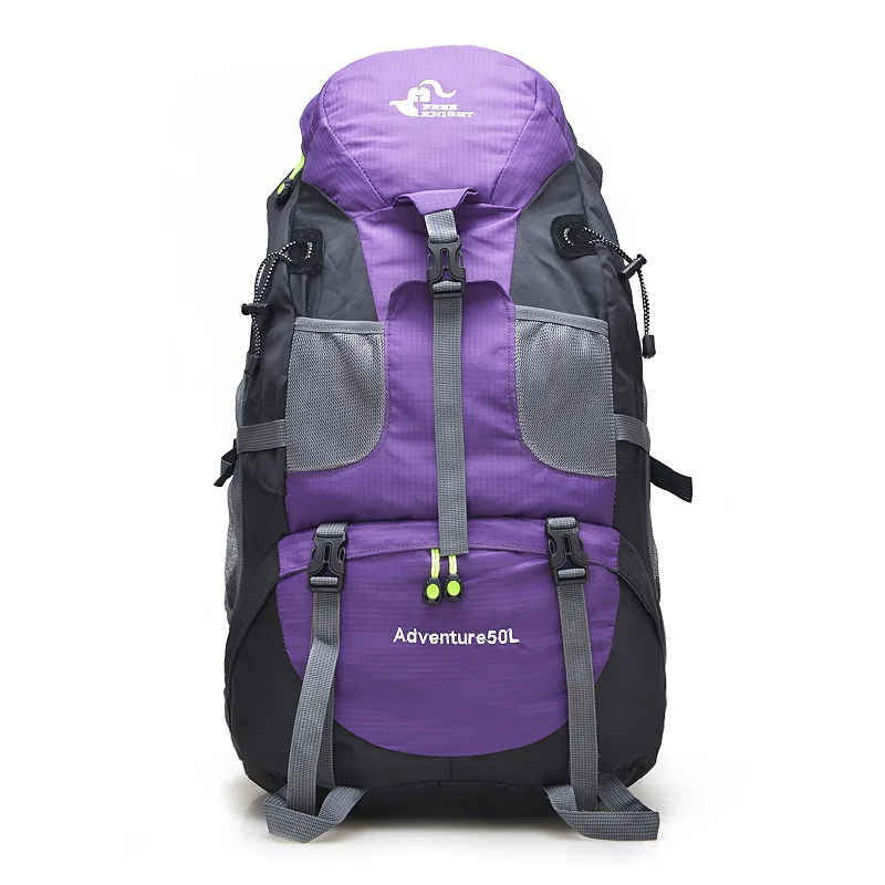 50L Large Outdoor Waterproof Raincover Backpack Camping Bag Hiking Backpacks Waterproof Mountaineering Travel Climbing Rucksack - Color: purple