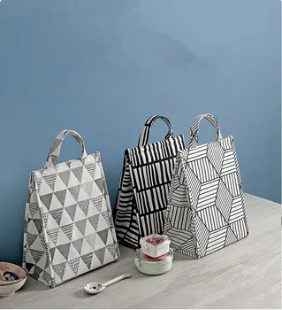 

1PC Geometric Pattern Lunch Food Box Bag Fashion Insulated Thermal Food Picnic Lunch Bag for Women kids Men Cooler Tote Bag Case