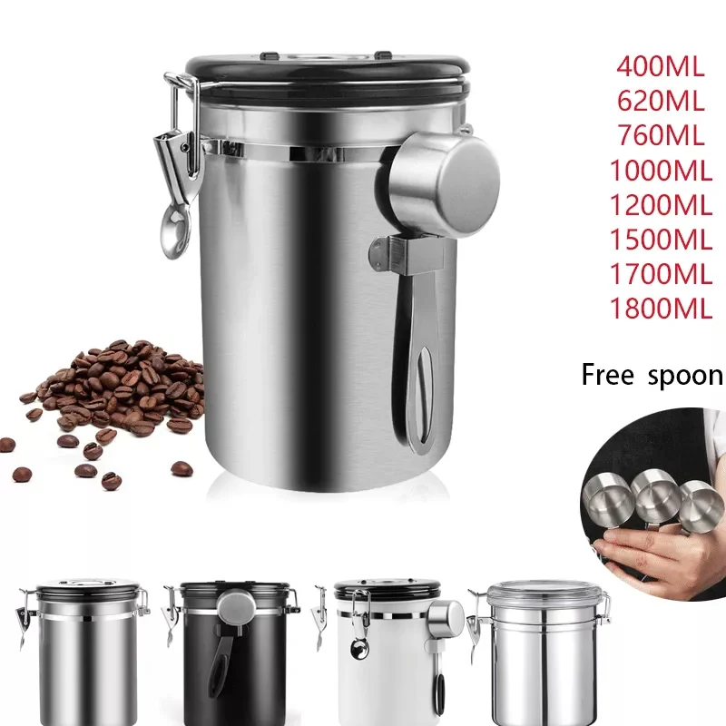 Stainless Steel Airtight Coffee Container Storage Canister Set Coffee jar  Canister With Scoop For Coffee Beans Tea 1.5L/1.8L