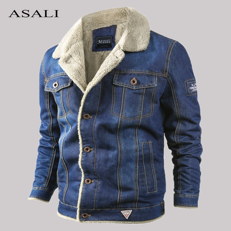 Acorazado Cordero farmacia Chaquetas vaqueras cálidas de lana para hombre, abrigo informal de piloto,  Bomber, vaquero, forro de lana, piel gruesa, prendas de vestir, ropa de  invierno|Chaquetas| - AliExpress