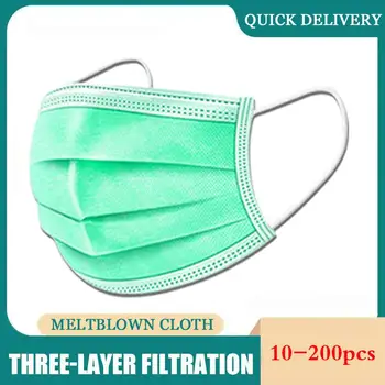 

10/50/100/200/500pcs Disposable Face Mask 3 Layers Filter Earloops Anti Dust Breathable Gauze Mask Adult Green Face Mouth Masks