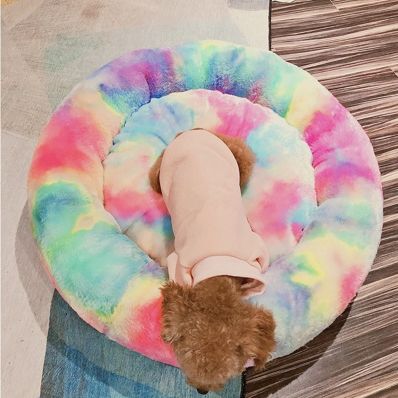 Pet Dog Bed Long Plush Super Soft Pet Bed Kennel Round Dog House Cat Bed For