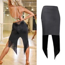 Женская юбка для латинских танцев для женщин и взрослых, Rumba, черная юбка с бахромой, платья для латинских соревнований, сексуальная танцевальная одежда для танго DQL2412