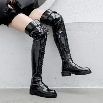 

Luxury brand over-the-knee boots women's new winter shoes cow leather riding boots cross-tied model show equestrian boots mujer