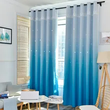 Полые синие градиентные двухслойные шторы для гостиной столовой спальни