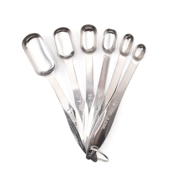 

Baking Tools Stainless Steel Spoon 6 Piece Measuring Spoon Set Kitchen Flat Long-Handled Measuring Spoon