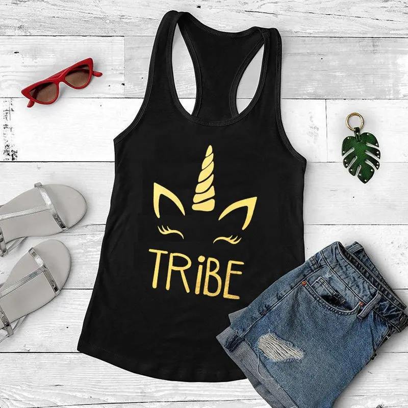 Tribe-Black-Gold Txt Жилет милый Единорог Графический надпись «Bride Tribe» безрукавки для женщин забавные девичник вечерние футболка Для женщин с глубоким вырезом, платье подружки невесты, команда Подарочные бак - Цвет: Tribe-Black-Gold Txt