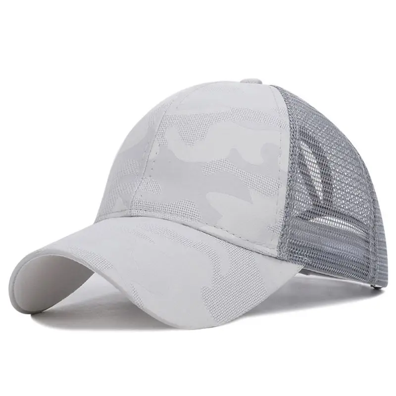 Womens Summer Trendy Ponytail Messy Bun Baseball Cap Hip Hop Camouflage Jacquard Breathable Mesh Back Adjustable Snapback Hat