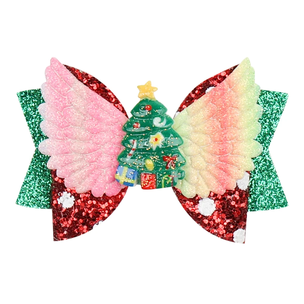 2 шт./лот " Рождественская заколка для волос для девочек блестящие крылья банты для волос Рождественская елка Санта Клаус Снеговик заколки аксессуары для волос - Цвет: 2(2pcs)