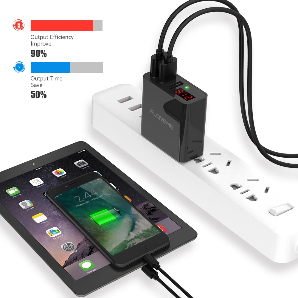 FLOVEME 3 порта USB зарядное устройство 5 в 2,4 A Быстрая быстрая зарядка ЕС/США штекер Max светодиодный дисплей Мобильный телефон Смарт зарядное устройство для iPhone ноутбука